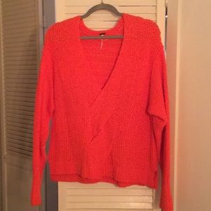 FREE PEOPLE Coco V-Neck Knit Orange Sweater Size S